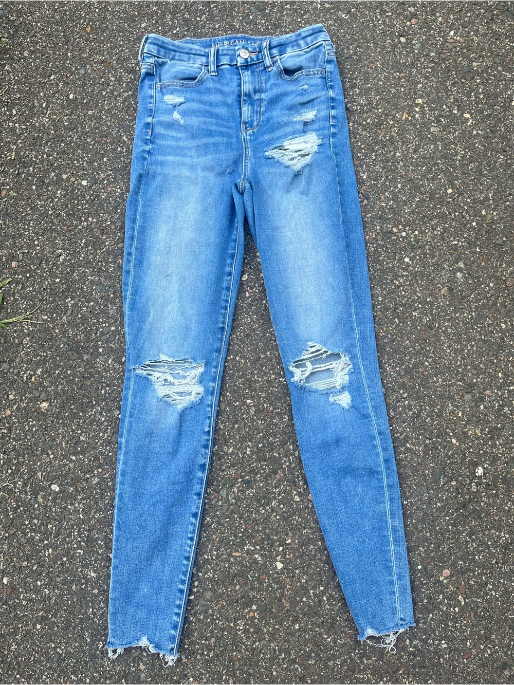 American Eagle AE Forever Soft Ripped Skinny Jeans Distressed High Rise Y2K